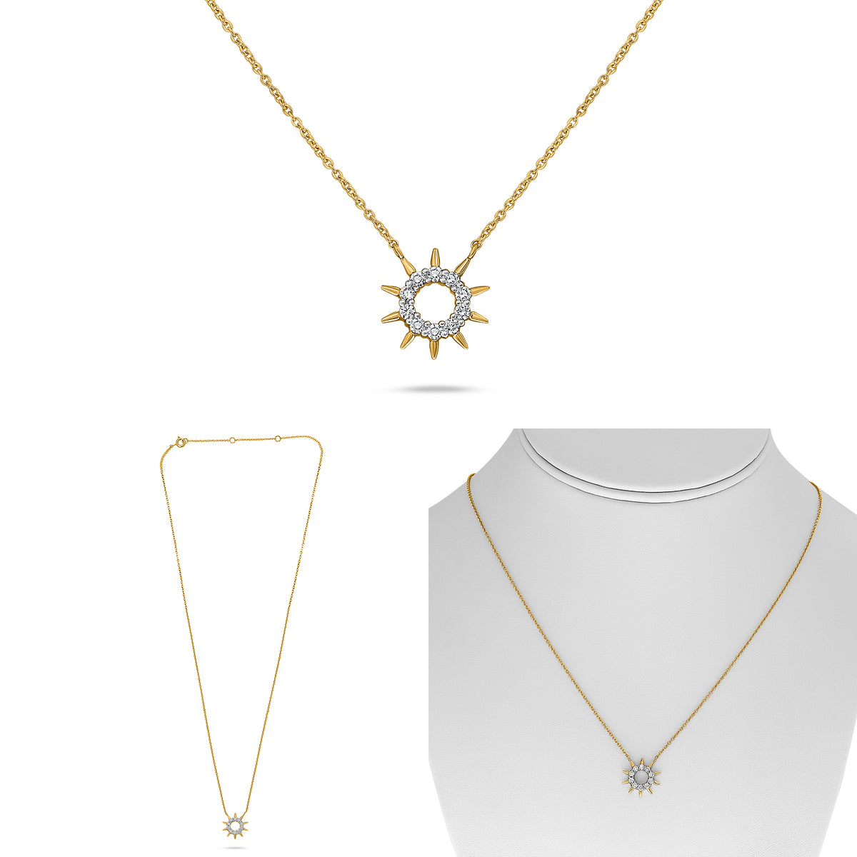 14K Yellow Gold Round Diamond Necklace