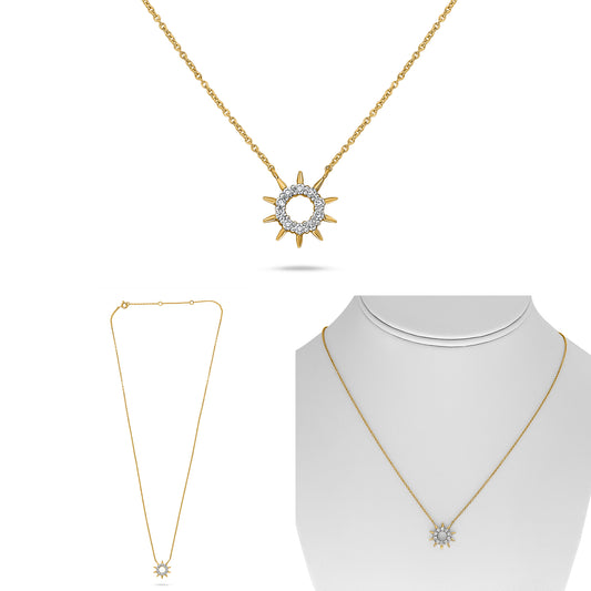14K Yellow Gold Round Diamond Necklace