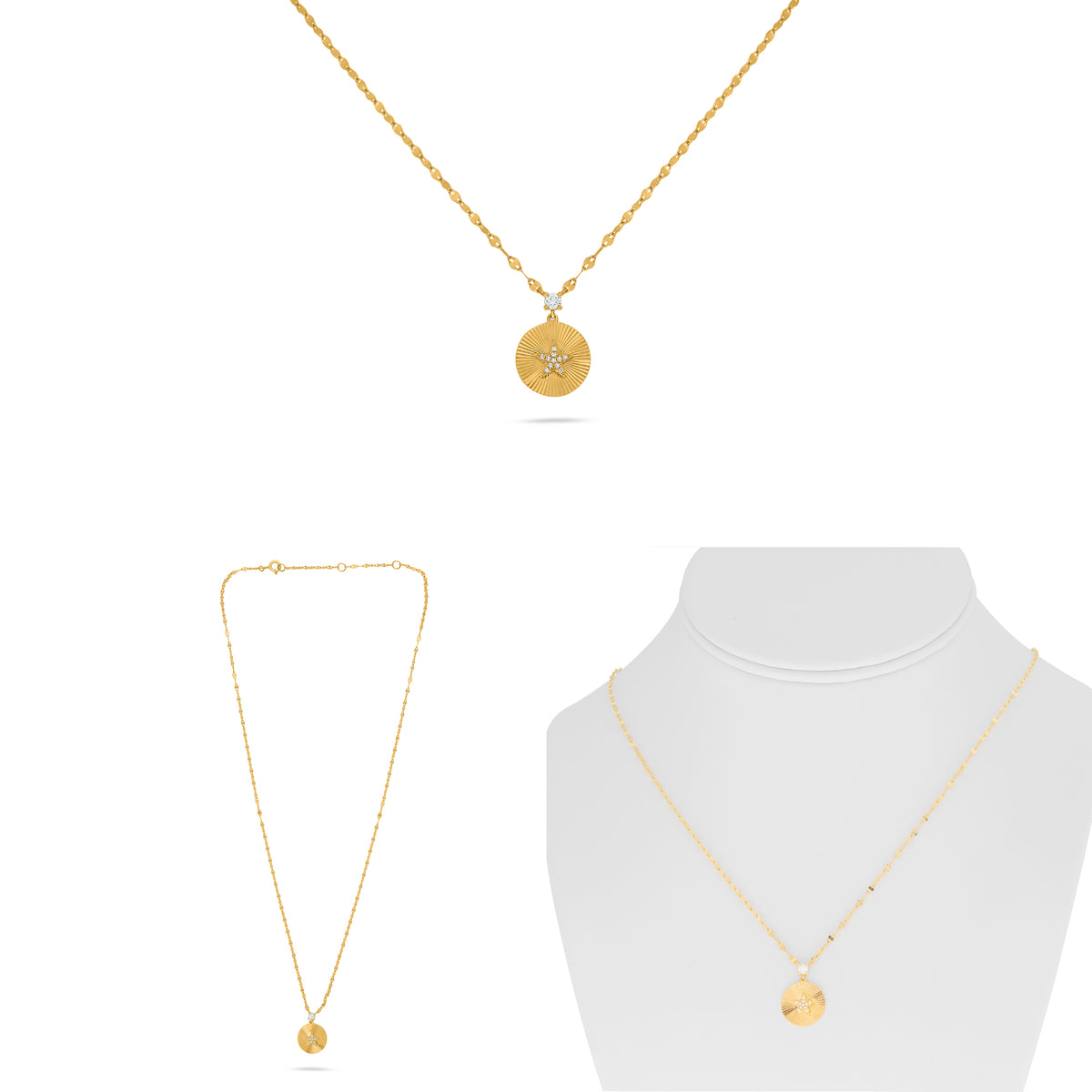 14K Yellow Gold Round Diamond Necklace
