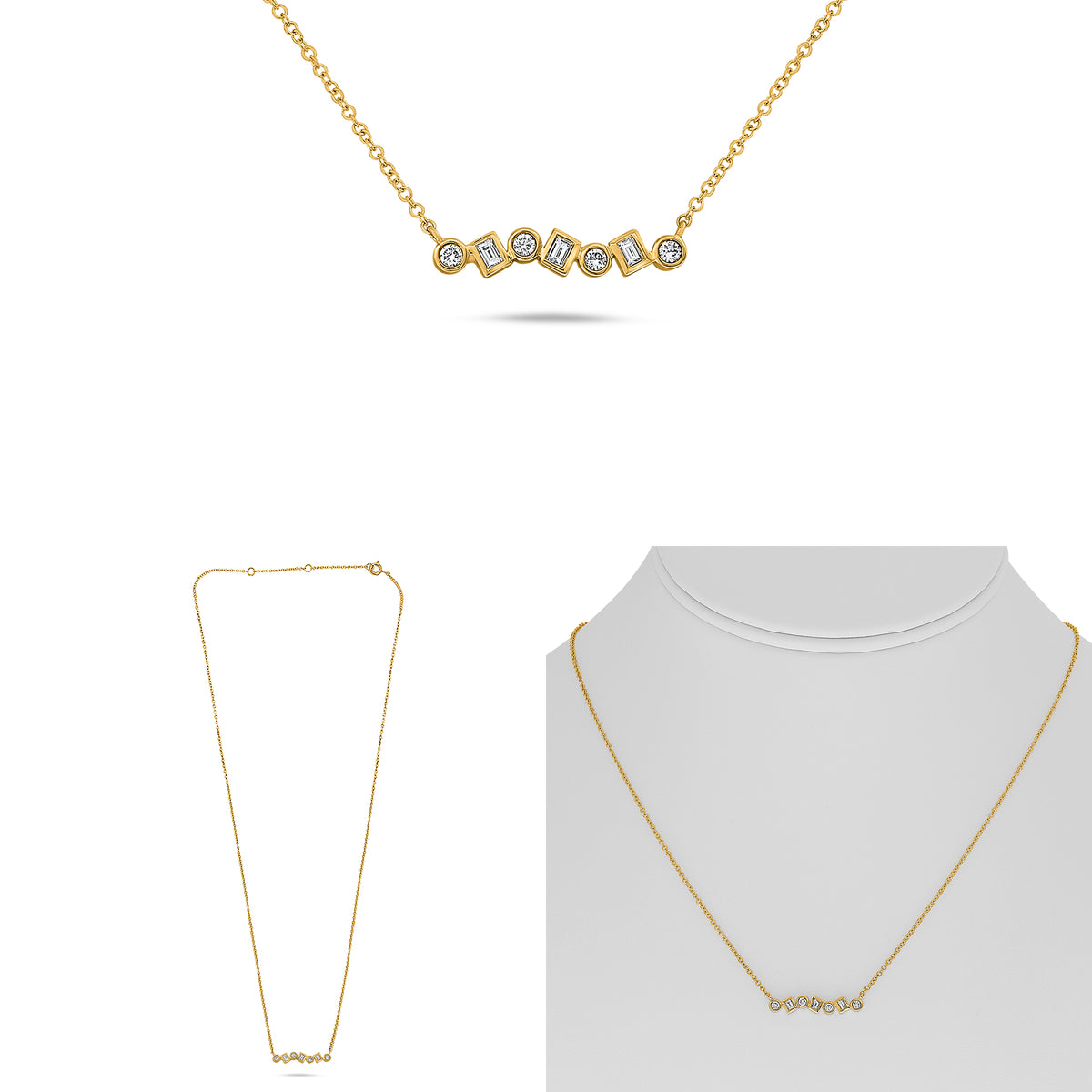 14K Yellow Gold Baguette Diamond Necklace