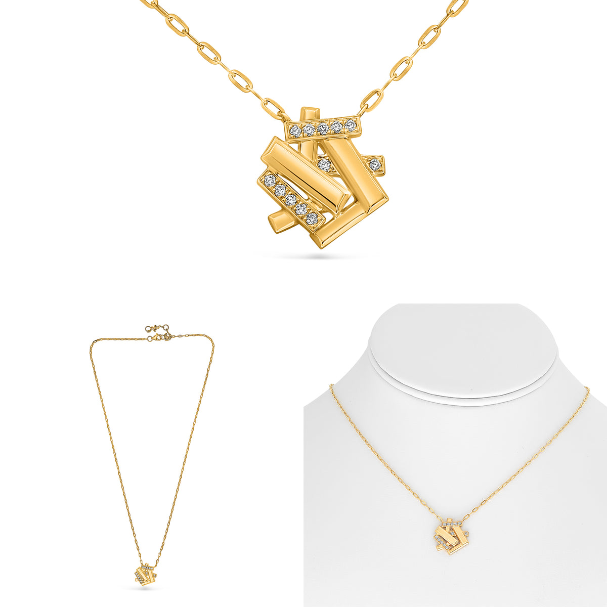 14K Yellow Gold Round Diamond Necklace