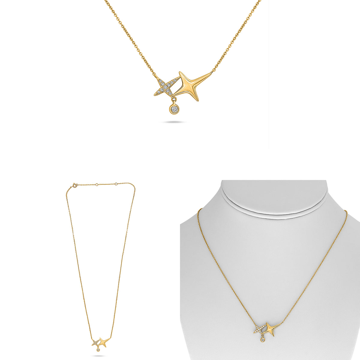 14K Yellow Gold Round Diamond Necklace