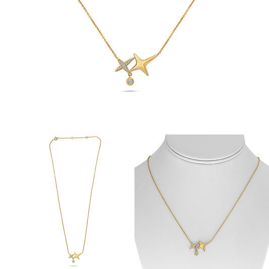 14K Yellow Gold Round Diamond Necklace