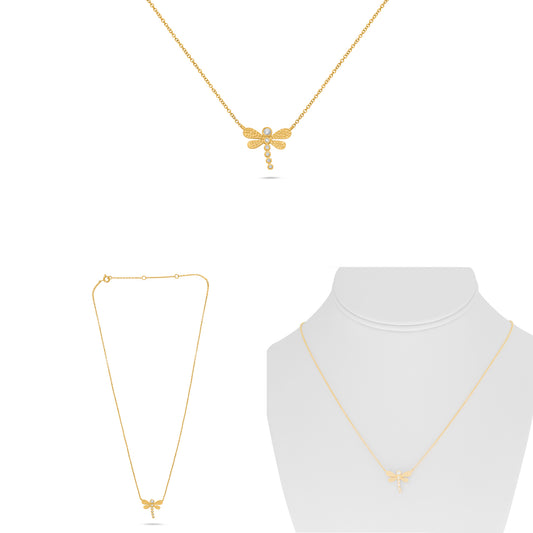 14K Yellow Gold Round Diamond Necklace