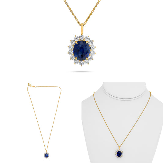 14K Yellow Gold Oval Sapphire Halo Necklace