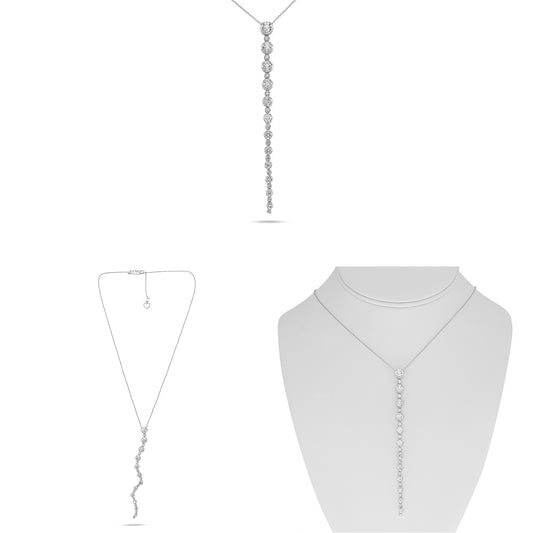 14K White Gold Round Diamond Necklace