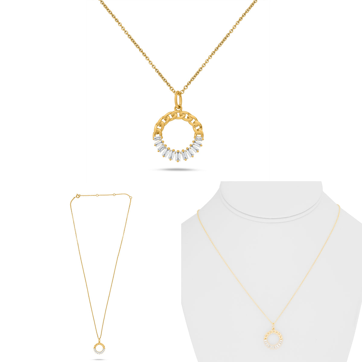 14K Yellow Gold Baguette Diamond Necklace