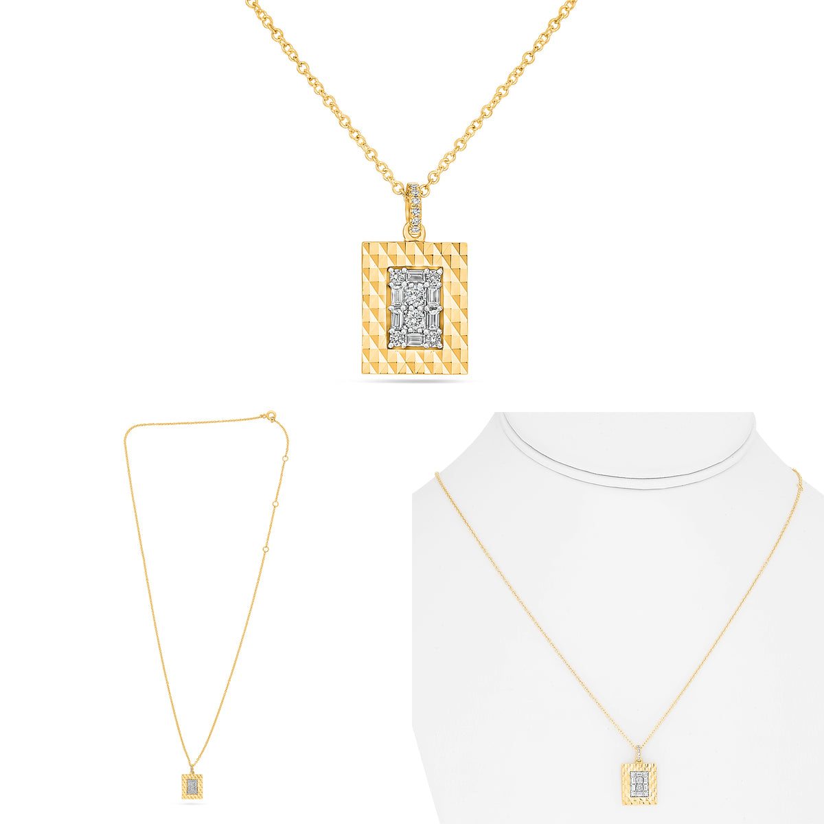 14K White & Yellow Gold Baguette Diamond Cluster Necklace