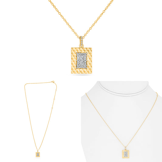 14K White & Yellow Gold Baguette Diamond Cluster Necklace