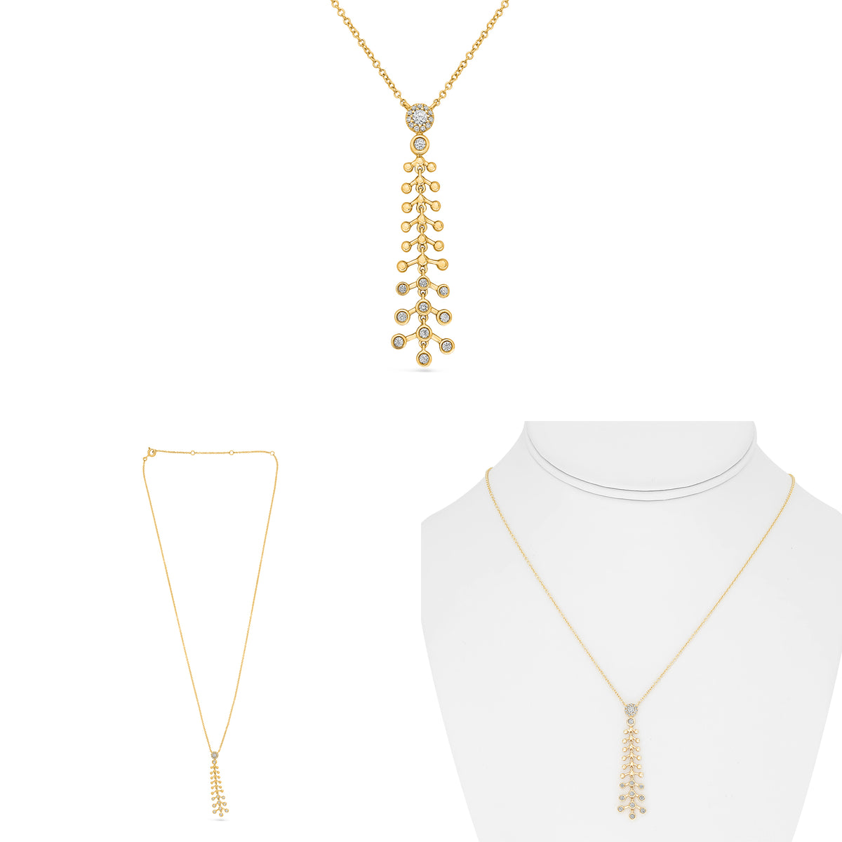 14K Yellow Gold Round Diamond Necklace