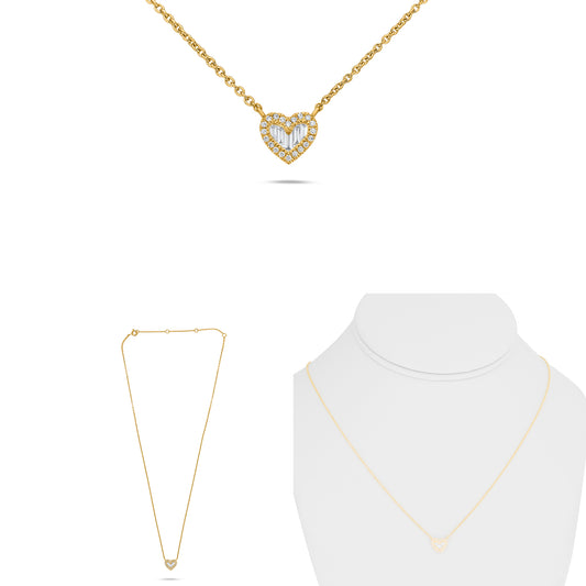 14K Yellow Gold Baguette Diamond Cluster Necklace