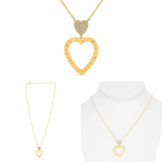 14K Yellow Gold Round Diamond Cluster Necklace