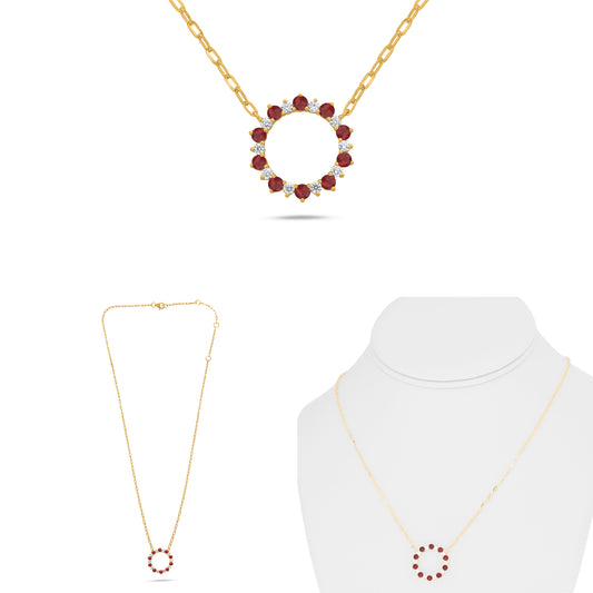 14K Yellow Gold Round Ruby Necklace