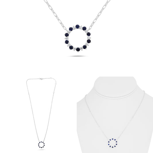 14K White Gold Round Sapphire Necklace