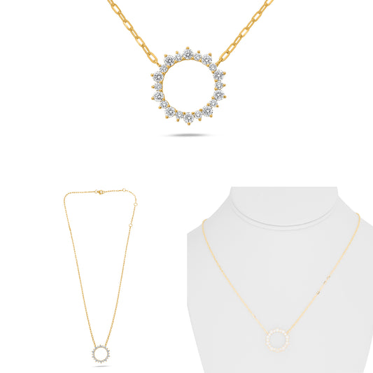 14K Yellow Gold Round Diamond Necklace