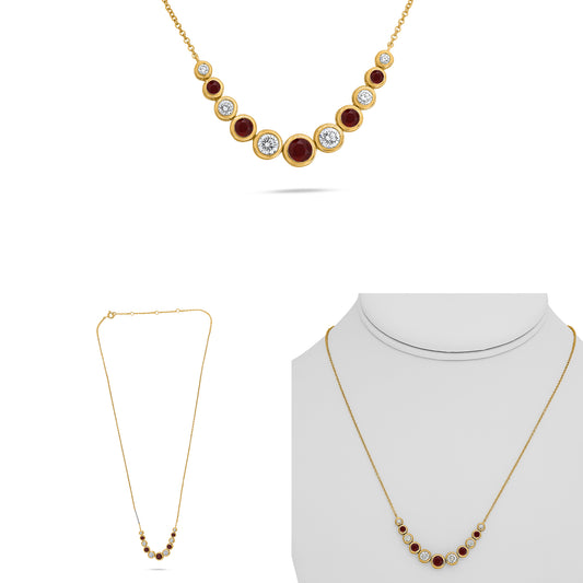 14K Yellow Gold Round Ruby Necklace