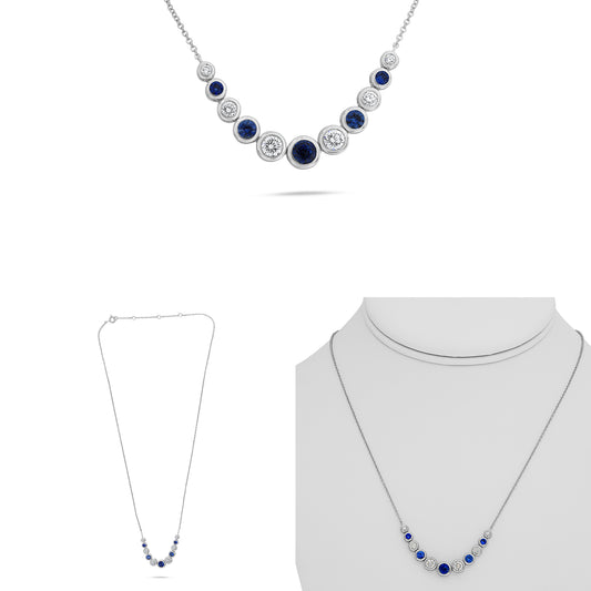 14K White Gold Round Sapphire Necklace