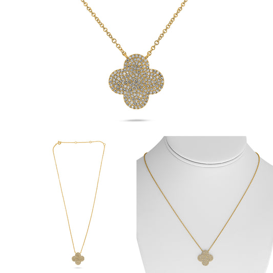 14K Yellow Gold Round Diamond Cluster Necklace