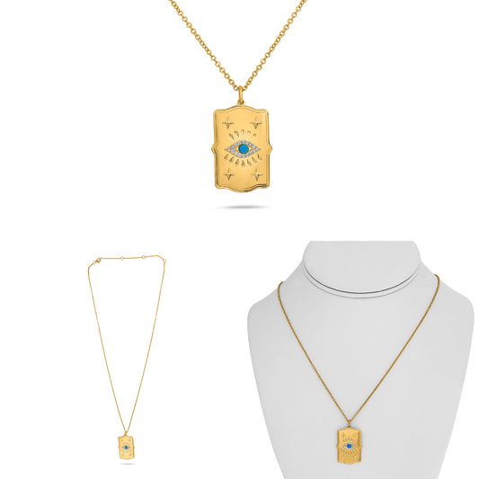 14K Yellow Gold Round Turquoise Necklace