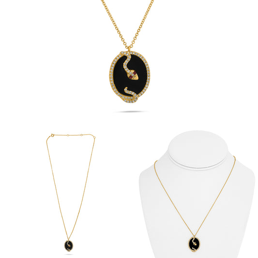 14K Yellow Gold Round Ruby Necklace
