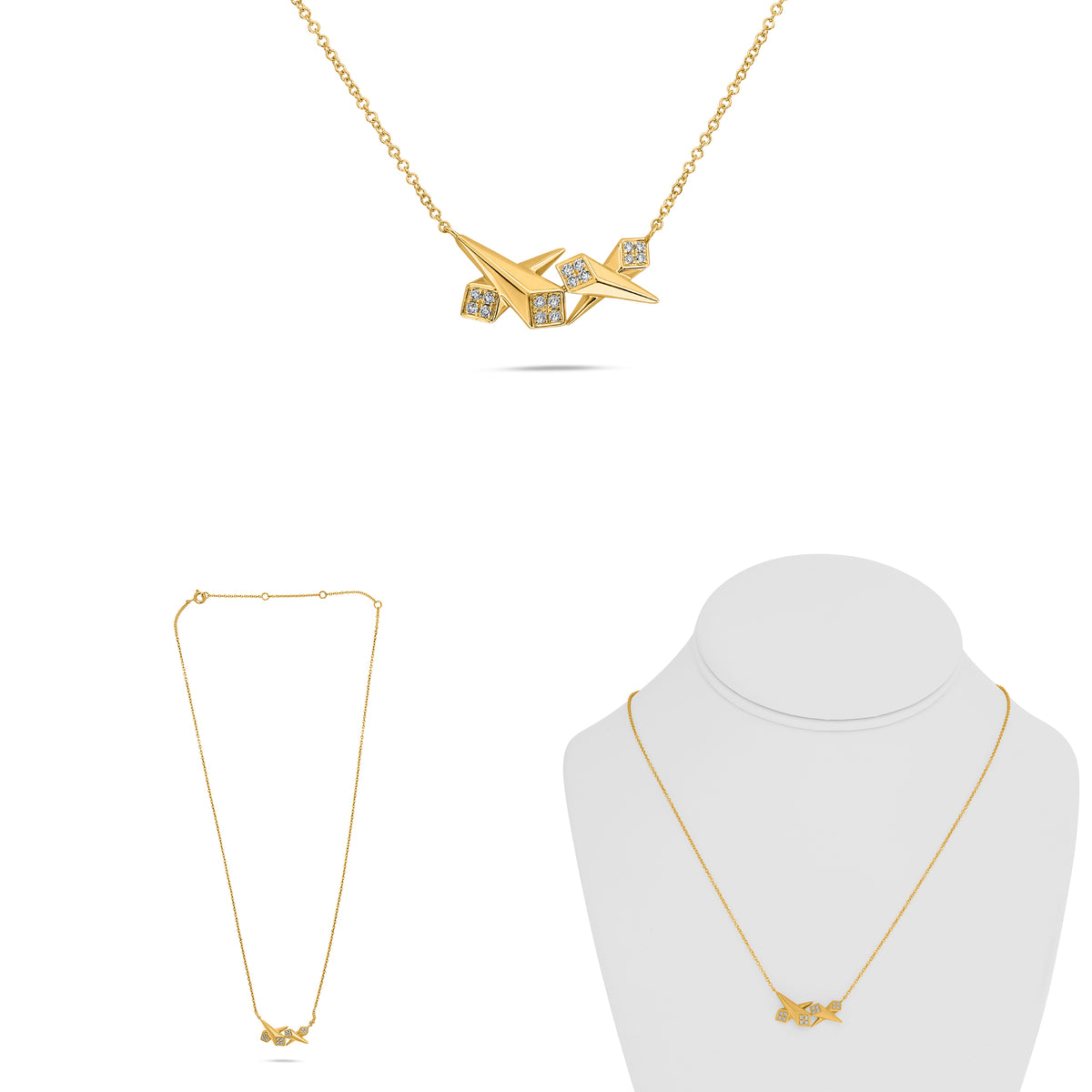 14K Yellow Gold Round Diamond Necklace