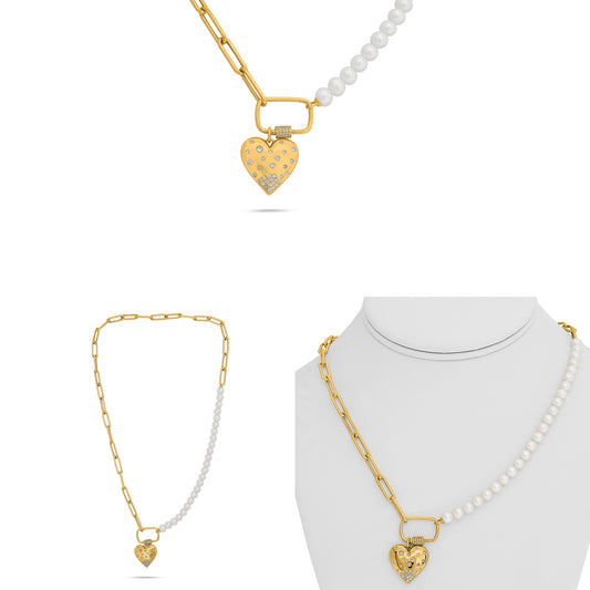 14K Yellow Gold Round Pearl Cluster Necklace
