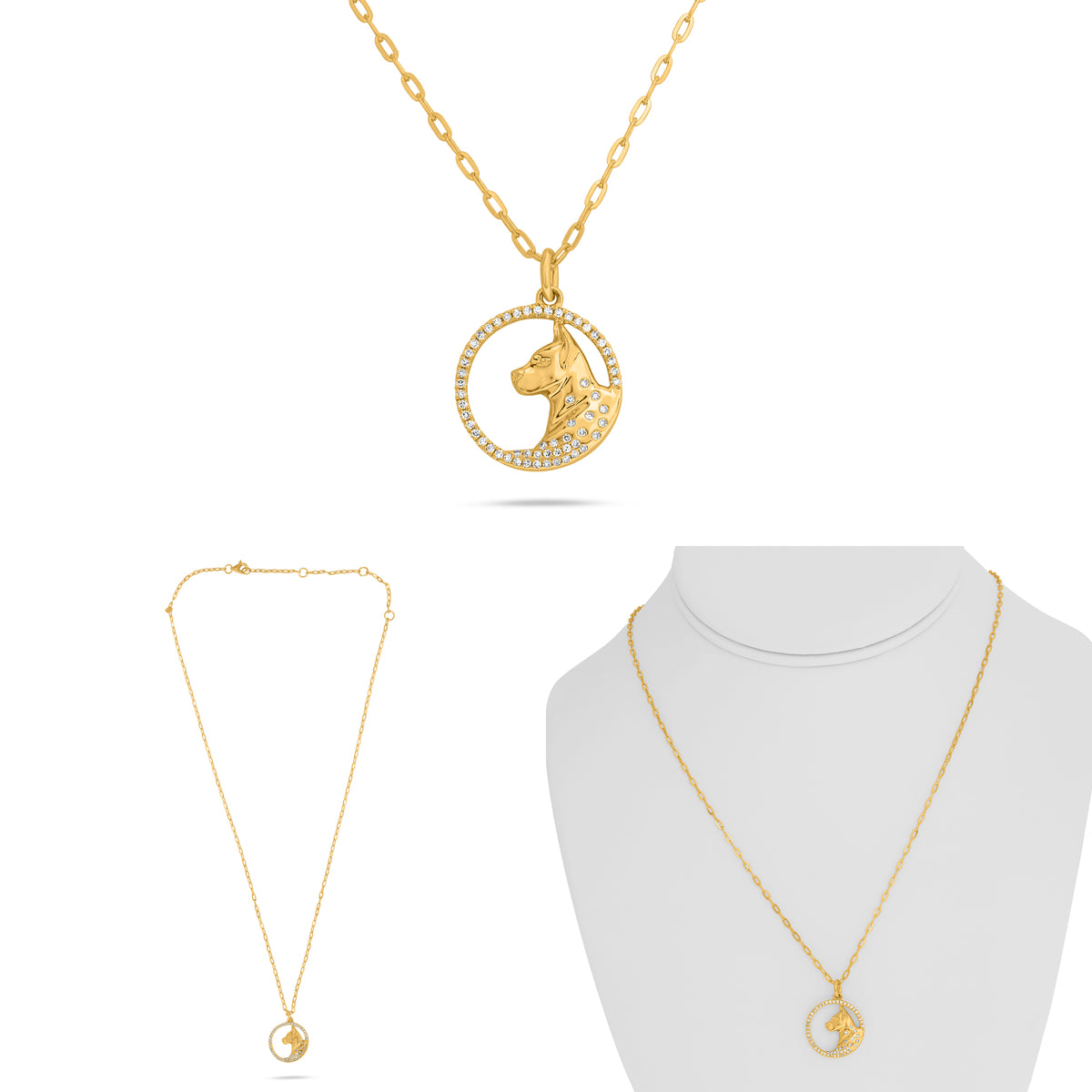 14K Yellow Gold Round Diamond Necklace