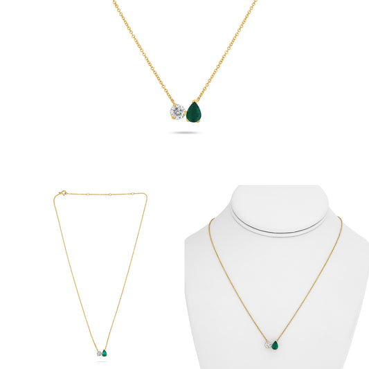 14K Yellow Gold Pear Emerald Necklace