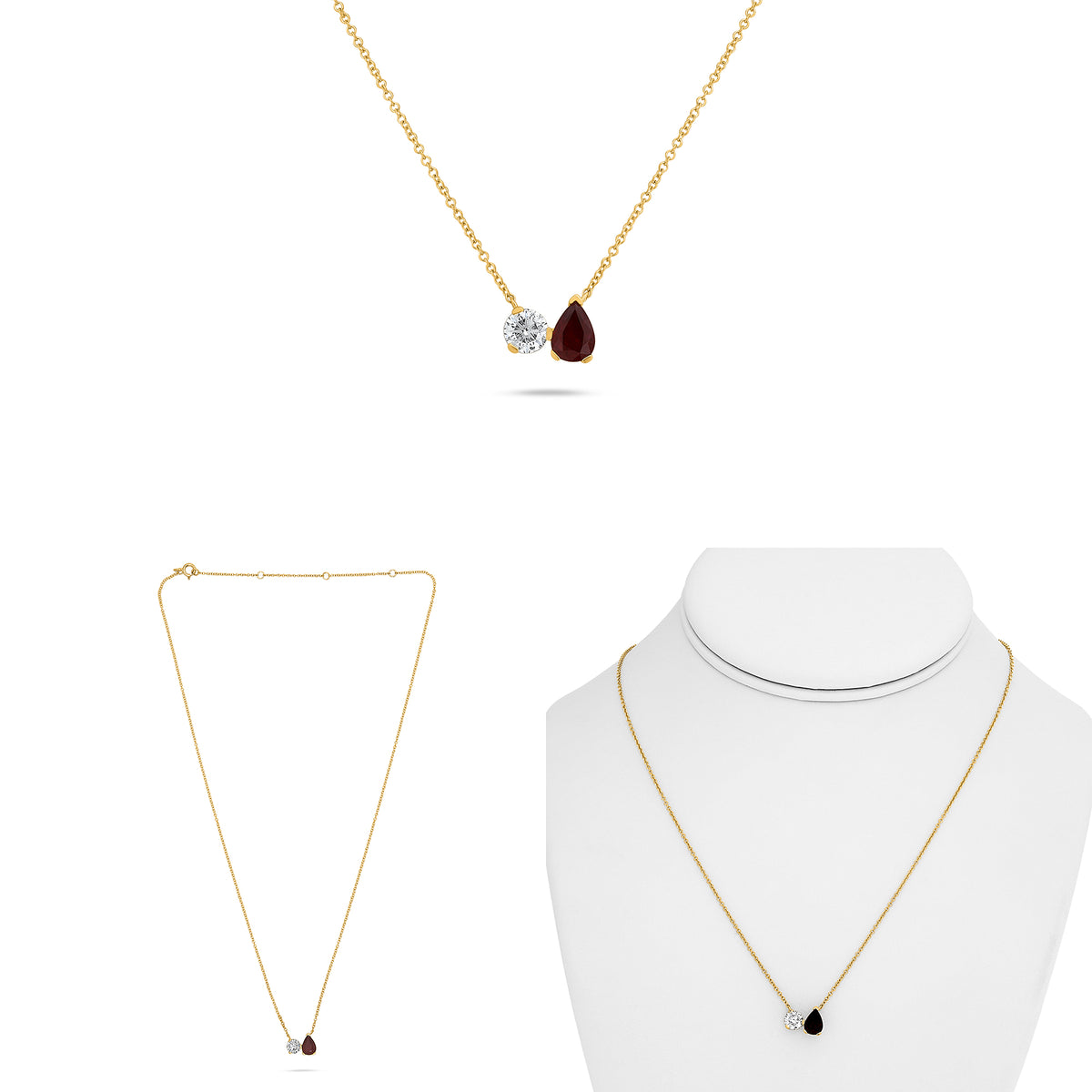 14K Yellow Gold Pear Ruby Necklace