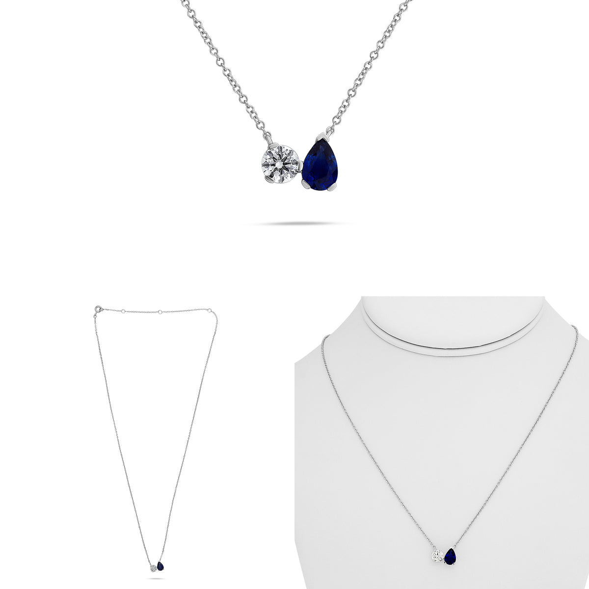 14K White Gold Pear Sapphire Necklace