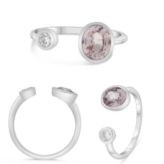 14K White Gold Oval Pink Sapphire Ring