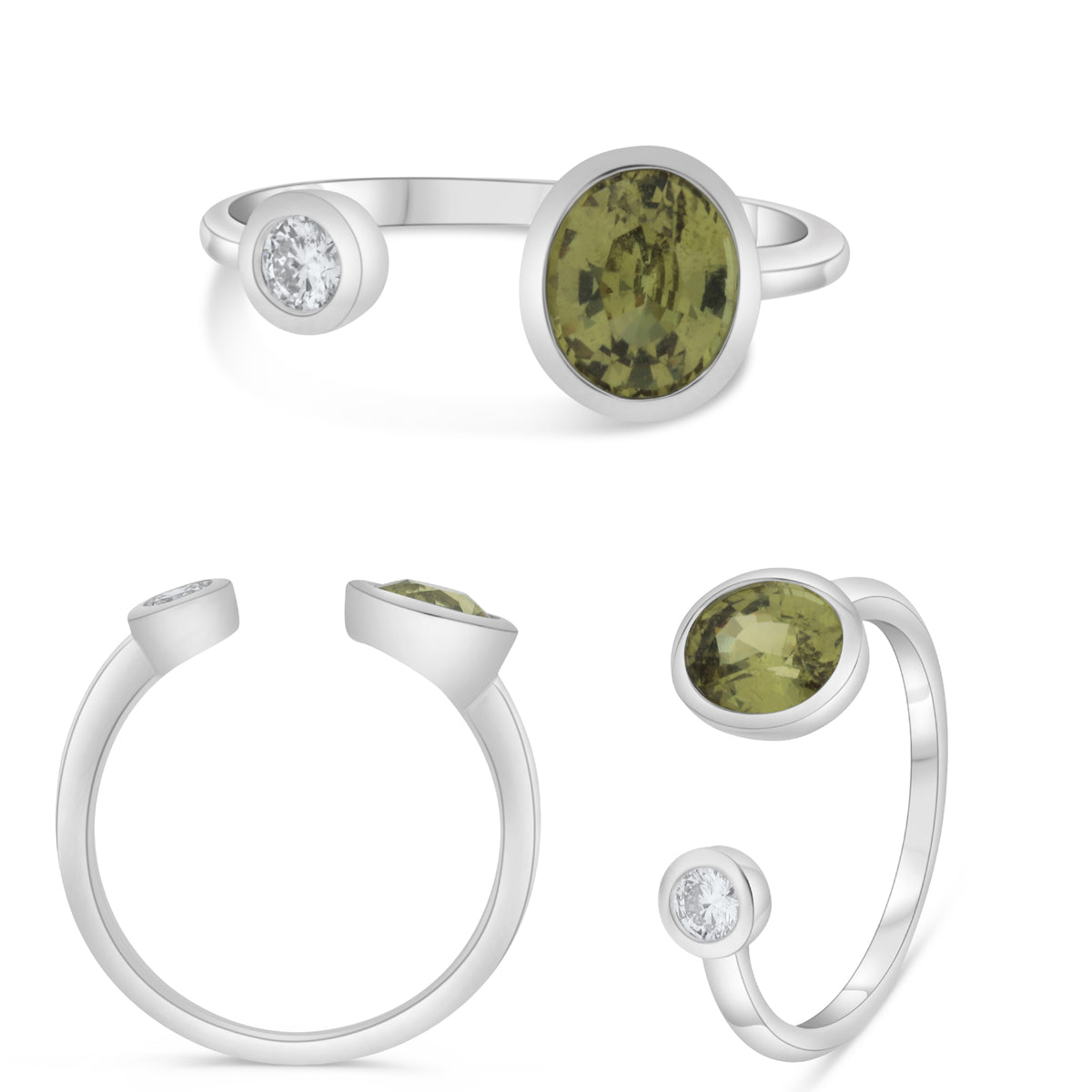 14K White Gold Oval Yellow Sapphire Ring