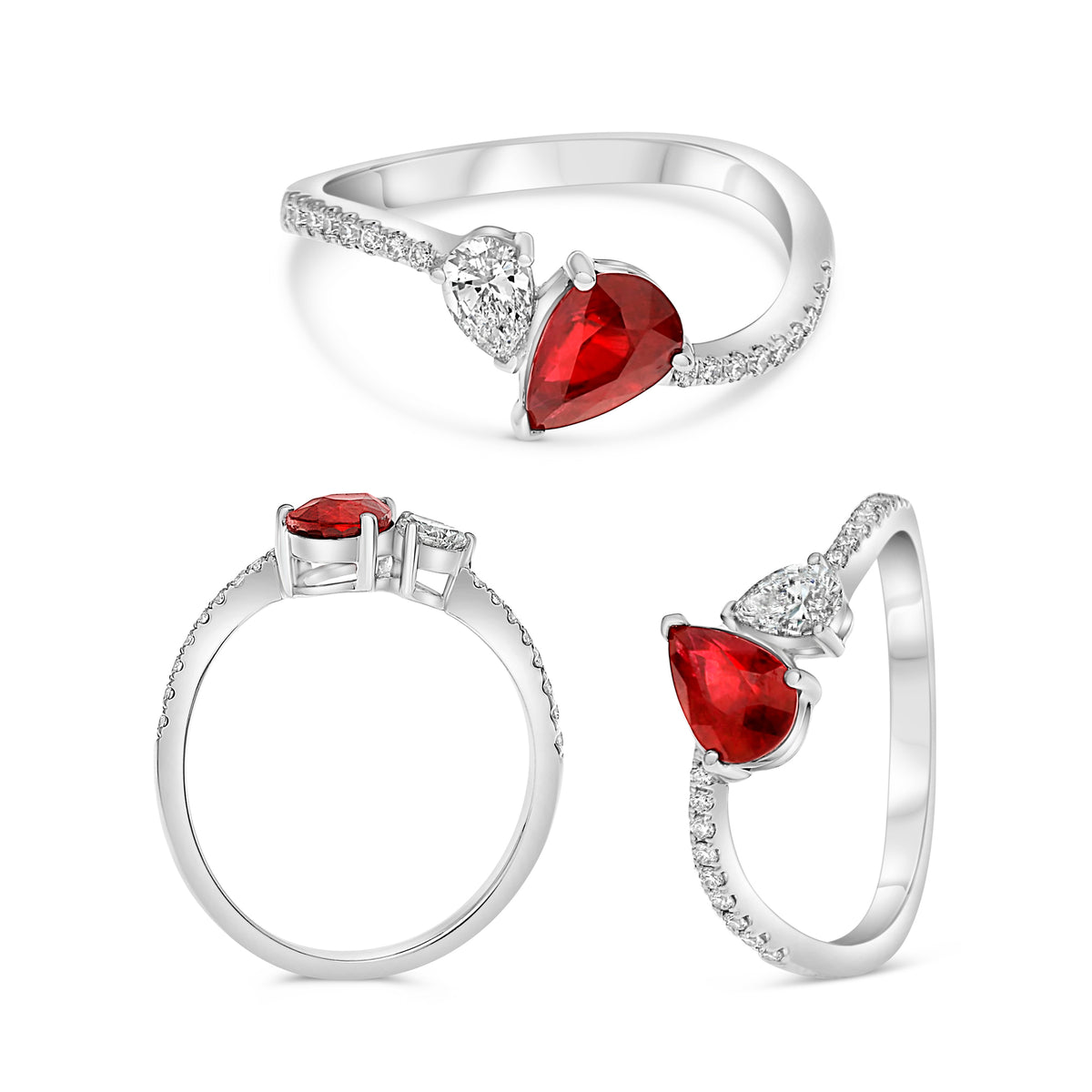 14K White Gold Pear Ruby Ring