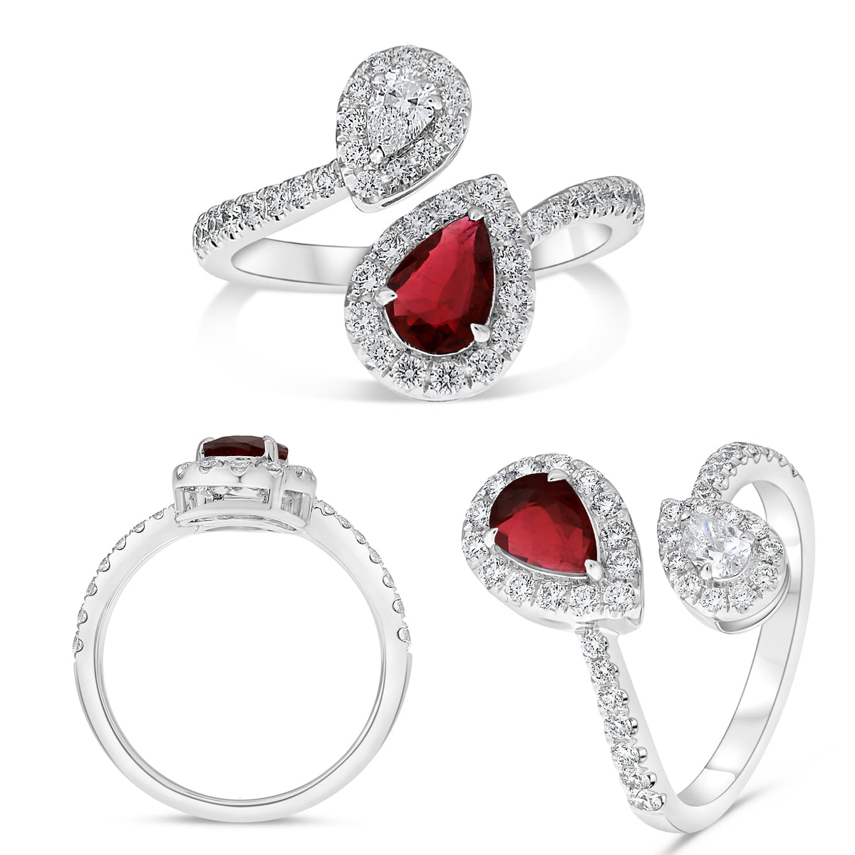 14K White Gold Pear Ruby Ring