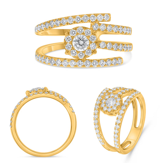 14K Yellow Gold Round Diamond Halo Ring