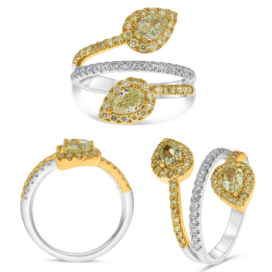 14K White & Yellow Gold Pear Fancy Yellow Diamond Ring