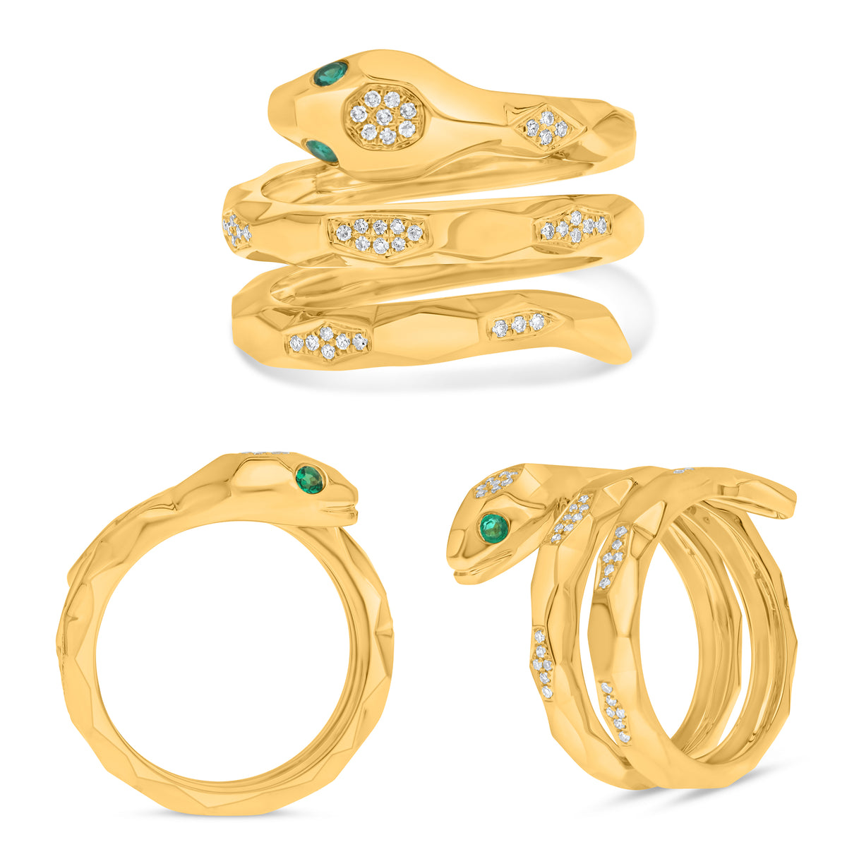 14K Yellow Gold Round Emerald Ring