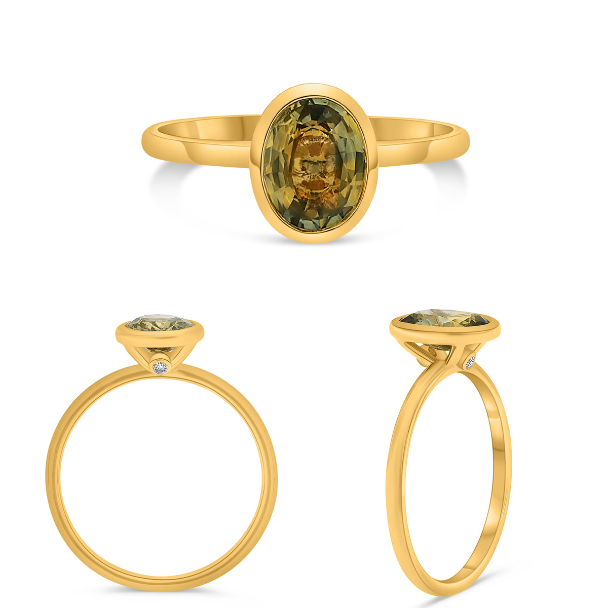14K Yellow Gold Oval Green Sapphire Ring