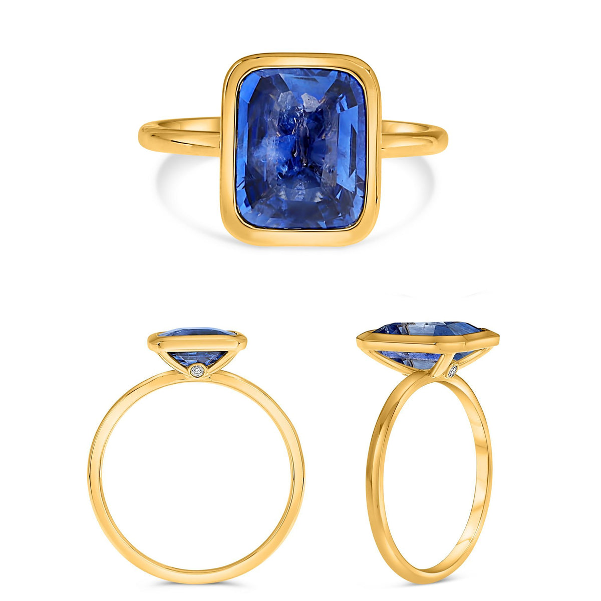 14K Yellow Gold Cushion Sapphire Ring