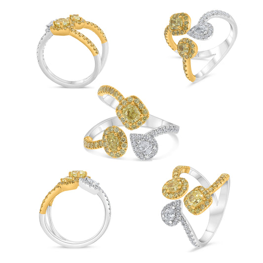 14K White & Yellow Gold Fancy Yellow Diamond Halo Ring