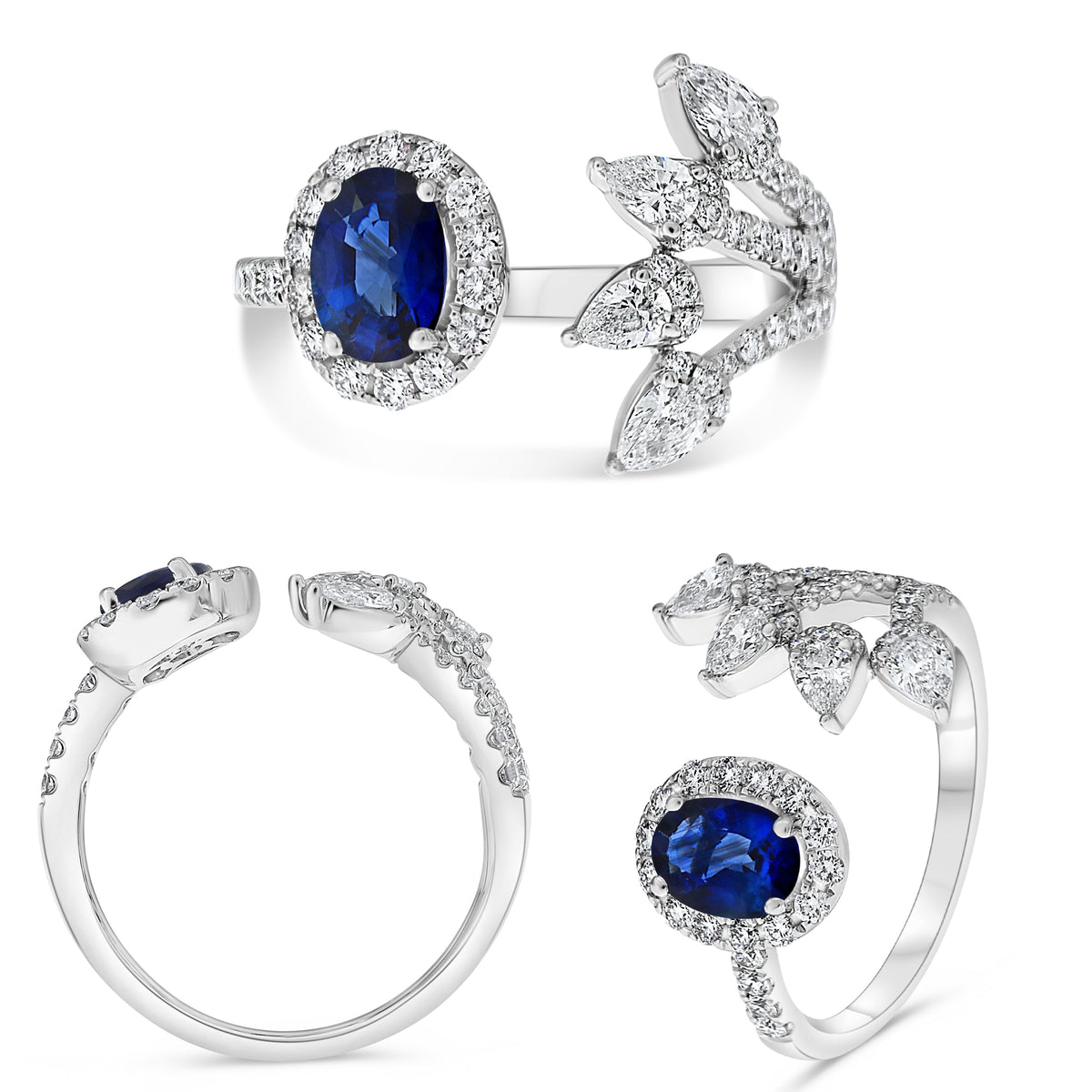 14K White Gold Oval Sapphire Halo Ring