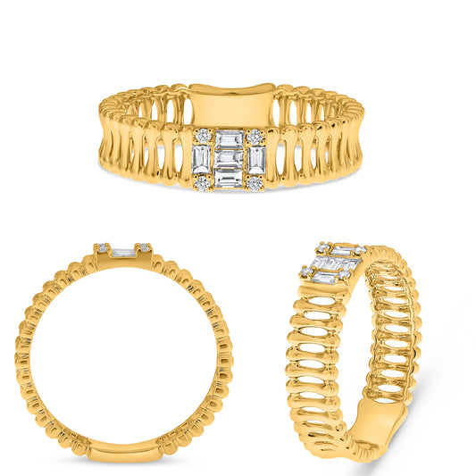 14K Yellow Gold Round Diamond Cluster Ring