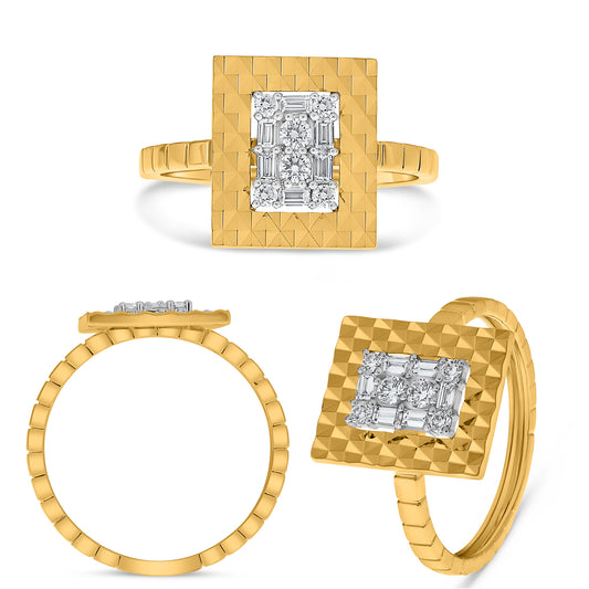 14K White & Yellow Gold Baguette Diamond Cluster Ring