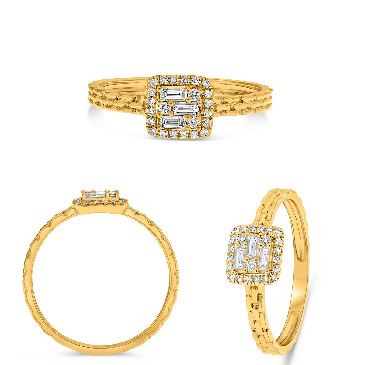 14K Yellow Gold Baguette Diamond Cluster Ring