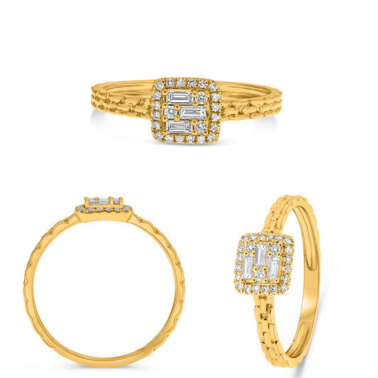 14K Yellow Gold Baguette Diamond Cluster Ring