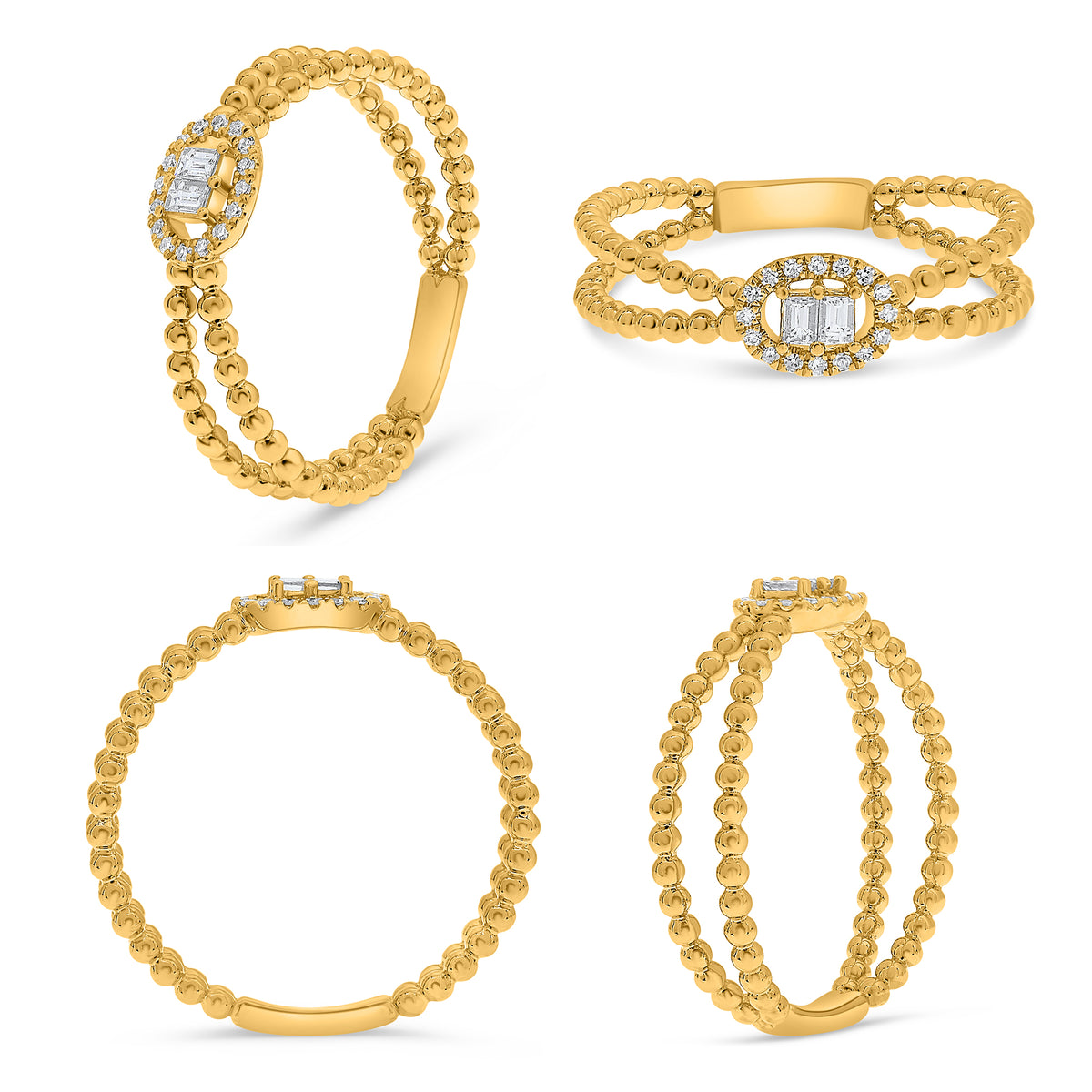 14K Yellow Gold Baguette Diamond Cluster Ring
