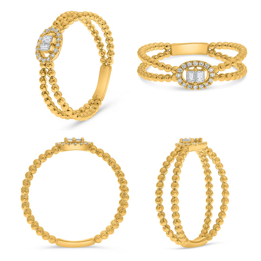 14K Yellow Gold Baguette Diamond Cluster Ring