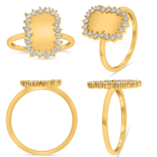 14K Yellow Gold Round Diamond Halo Ring