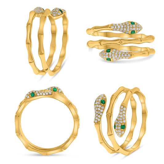 14K Yellow Gold Round Emerald Ring