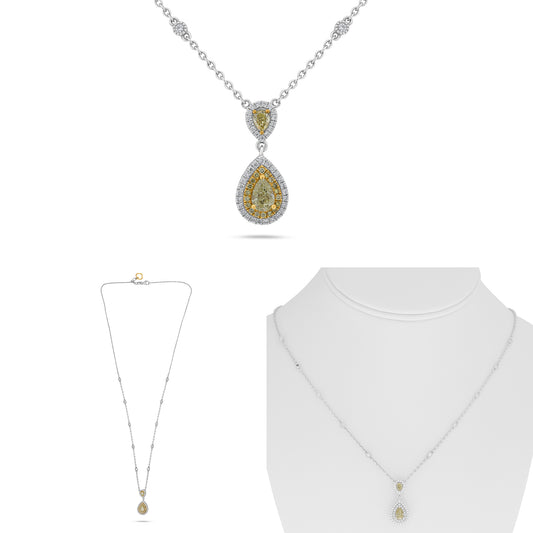 18K White & Yellow Gold Pear Fancy Yellow Diamond Double Necklace